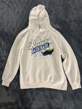 STARTER White Tampa Bay Rays Hooded Sweatshirt with Blue & Navy Logo